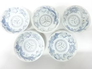 古伊万里　染付　線描き龍紋　なます皿　5客